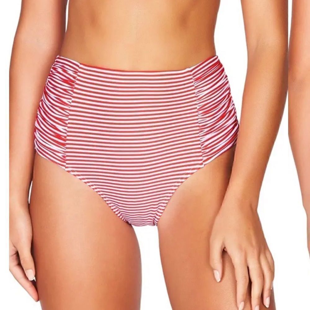 SEA LEVEL Sorrento Stripe High Waist Gathered Side Bikini Bottoms Size 14